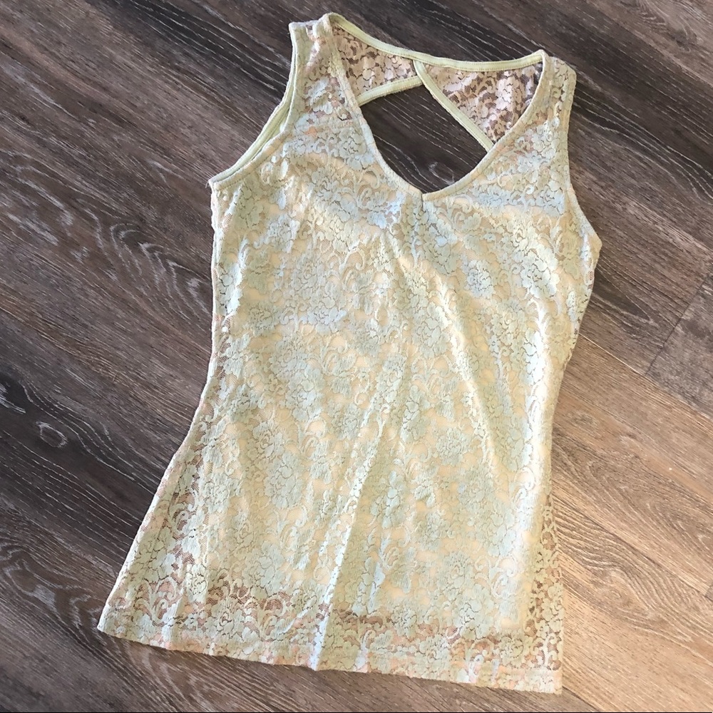 Sage lace tank with open back detail